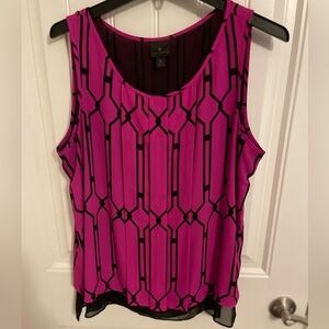 SLEEVELESS WOMEN‎ FUCHSIA & BLACK SIZE LARGE BLOUSE Worthington fully lined
